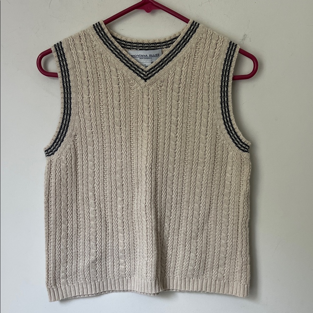 Vtg 90s Montana Blues Women’s Vneck Sleeveless Sweater size Large 💙
